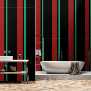 Rood + Groen Verticale Streep Zwart Behang