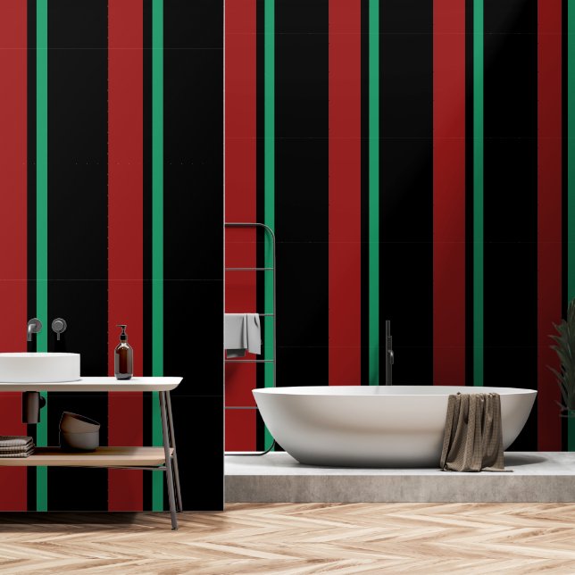 Rood + Groen Verticale Streep Zwart Behang (Badkamer)