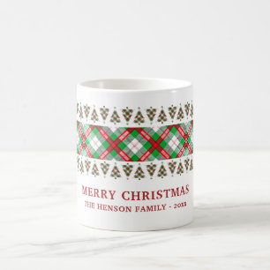 Rood groen vintage kerstboom geruit patroon koffiemok