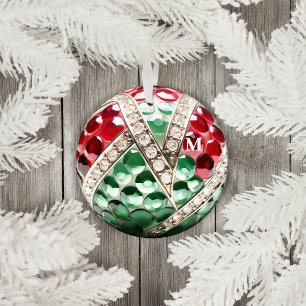 Rood Groen Vintage Nepochte Diamant Juwelen Initia Metalen Ornament