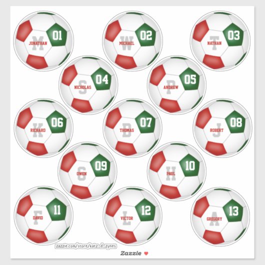rood groen voetbalteam 13 individueel gepersonalis sticker (Vel)