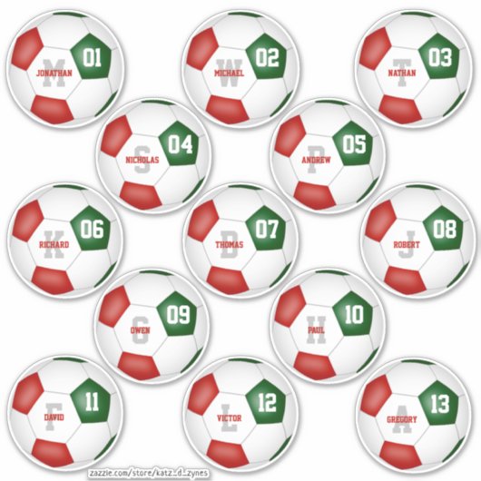 rood groen voetbalteam 13 individueel gepersonalis sticker (Voorkant)