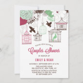 Rood & Groen Vogelkooien Bloemen Koppels Douche Kaart (Voorkant)