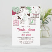 Rood & Groen Vogelkooien Bloemen Koppels Douche Kaart (Staand voorkant)