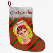 Rood Groen Vrolijk Kerstfeest Feestelijke Fotonaam Kleine Kerstsok (Voorkant)