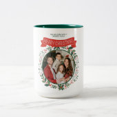 Rood & Groen Vrolijk Kerstfeest met Vrolijke Famil Tweekleurige Koffiemok (Center)