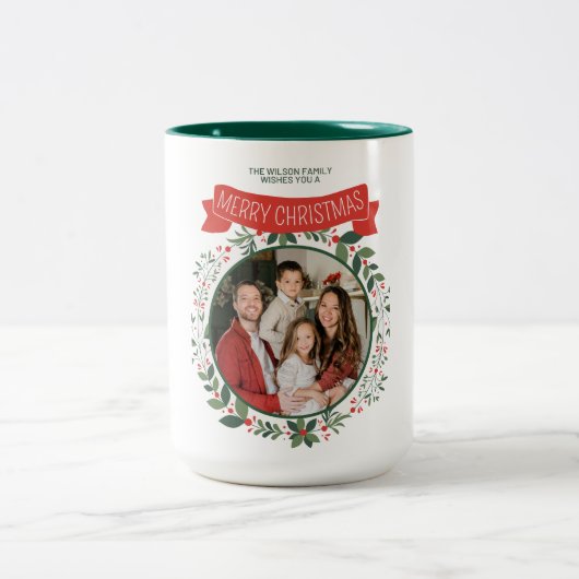 Rood & Groen Vrolijk Kerstfeest met Vrolijke Famil Tweekleurige Koffiemok (Center)