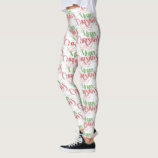 Rood & Groen Vrolijk Kerstfeest Retro Typografie Leggings (Links)