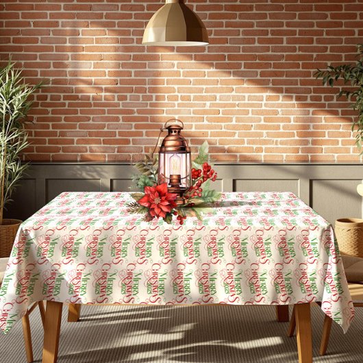Rood & Groen Vrolijk Kerstfeest Retro Typografie Tafelkleed