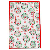 Rood Groen Vrolijk Kerstkrans Medium Gift Bag Medium Cadeauzakje (Voorkant)