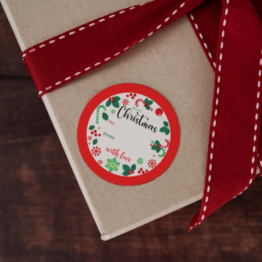 Rood Groen Vrolijk Kerstmis Krans Gift Labels