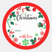 Rood Groen Vrolijk Kerstmis Krans Gift Labels (Voorkant)