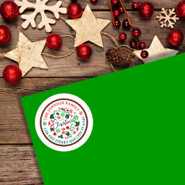 Rood Groen Vrolijk Kerstmis Krans Retouradres Ronde Sticker