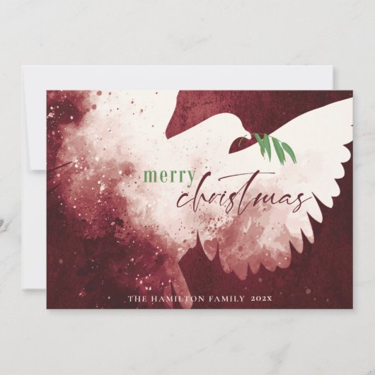 Rood Groen Vrolijk Kerstmis Vredesduif Feestdagenkaart (Voorkant)