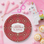 Rood Groen Vrolijk Kerstpatroon Custom Papieren Bordje (Feest)