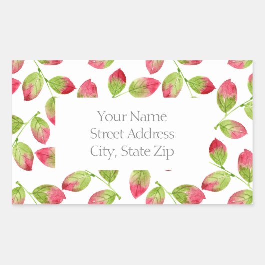 Rood & Groen Waterverf bladeren patroon 2 labels (Voorkant)