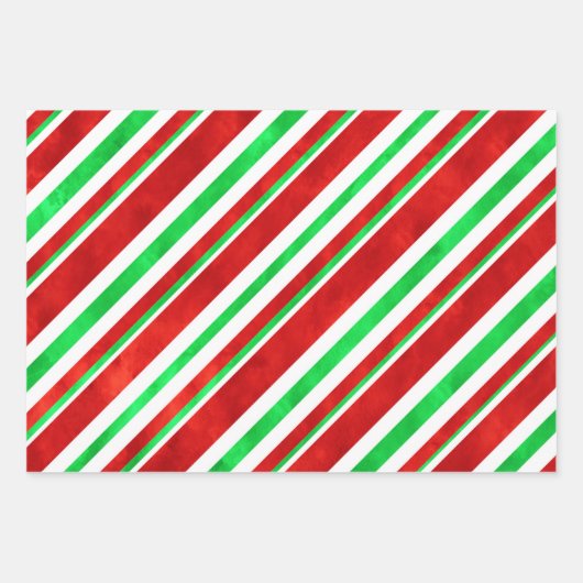Rood Groen Waterverf Candy Cane Stripes Inpakpapier Vel (Voorkant 3)