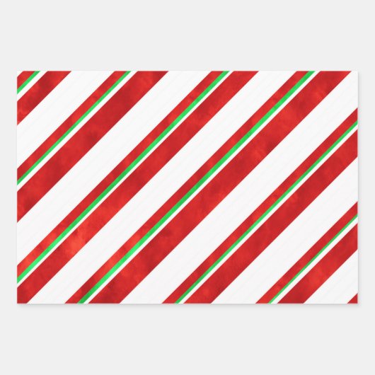 Rood Groen Waterverf Candy Cane Stripes Inpakpapier Vel (Voorkant 2)