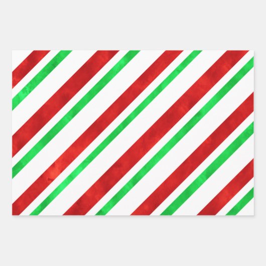 Rood Groen Waterverf Candy Cane Stripes Inpakpapier Vel (Voorkant)