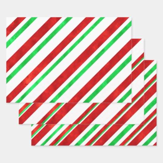 Rood Groen Waterverf Candy Cane Stripes Inpakpapier Vel (Set)