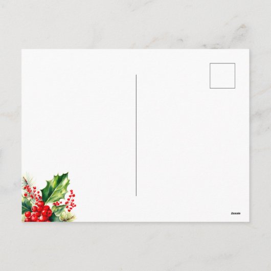 Rood & Groen Waterverf Holly Christmas Briefkaart (Achterkant)