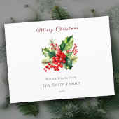 Rood & Groen Waterverf Holly Christmas Briefkaart
