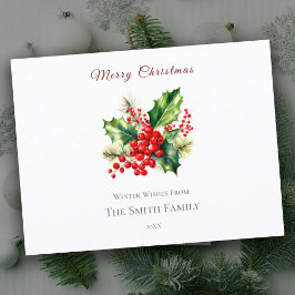 Rood & Groen Waterverf Holly Christmas Briefkaart