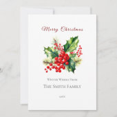 Rood & Groen Waterverf Holly Christmas Kaart (Voorkant)