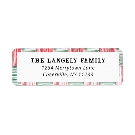 Rood Groen Waterverf Strepen Patroon Eén Foto Etiket (Voorkant)