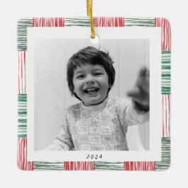 Rood Groen Waterverf Strepen Patroon Eén Foto Keramisch Ornament