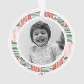 Rood Groen Waterverf Strepen Patroon Eén Foto Ornament (achterkant)