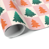 Rood Groen waterverf Vrolijk kerstboompatroon Cadeaupapier (Rol Hoek)