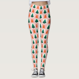 Rood Groen waterverf Vrolijk kerstboompatroon Leggings