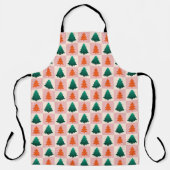 Rood Groen waterverf Vrolijk kerstboompatroon Schort (Voorkant)