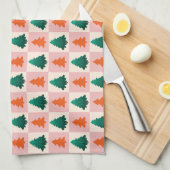 Rood Groen waterverf Vrolijk kerstboompatroon Theedoek (Quarter Fold)