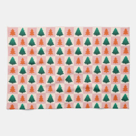 Rood Groen waterverf Vrolijk kerstboompatroon Theedoek