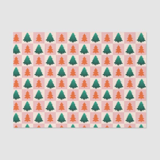 Rood Groen waterverf Vrolijk kerstboompatroon Tissuepapier (Voorkant)