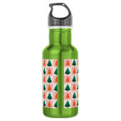 Rood Groen waterverf Vrolijk kerstboompatroon Waterfles (Achterkant)