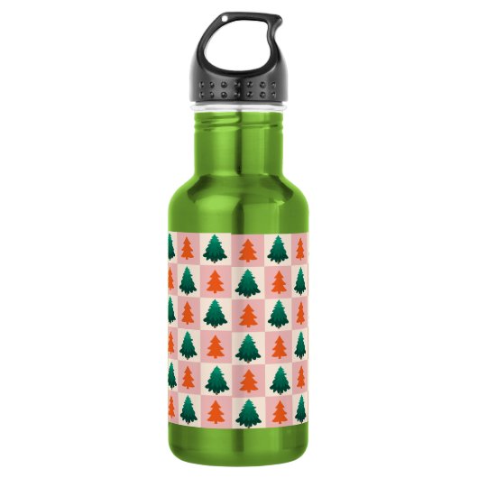 Rood Groen waterverf Vrolijk kerstboompatroon Waterfles (Voorkant)