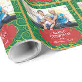 Rood & Groen wervelpatroon Foto Kerstmis Cadeaupapier (Rol Hoek)