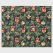 Rood Groen Western Kerstboom Ornamenten Cadeaupapier (Vlak)
