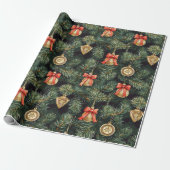 Rood Groen Western Kerstboom Ornamenten Cadeaupapier (Uitgerold)