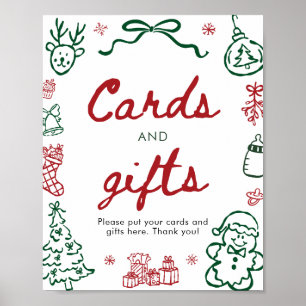 Rood Groen Winter Kerstkaarten en Cadeaus Bord Poster