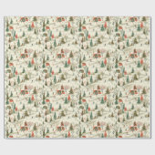 Rood & Groen Winter Sneeuwdorp Patroon Cadeaupapier (Vlak)
