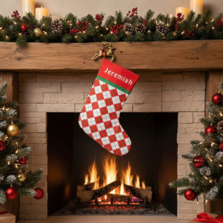 Rood Groen Wit Argyle Met Monogram Kleine Kerstsok