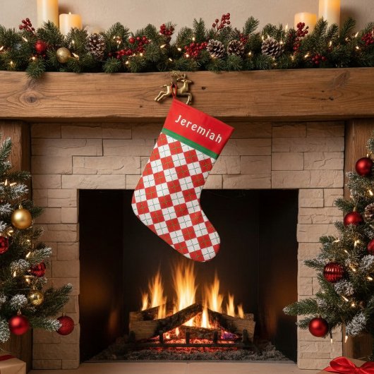 Rood Groen Wit Argyle Met Monogram Kleine Kerstsok