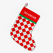 Rood Groen Wit Argyle Met Monogram Kleine Kerstsok (Voorkant (Hangend))