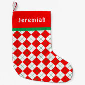 Rood Groen Wit Argyle Met Monogram Kleine Kerstsok (Voorkant)