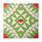Rood Groen Wit Boheems Geometrisch Mozaïek Patroon Tegeltje (Voorkant)