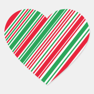 Rood Groen Wit Candy Cane Strips Hart Sticker
